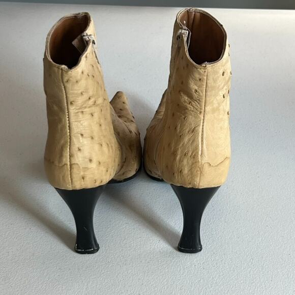 Lady Camp Boot Heels Women's Size Mex 23 US 6 Tan Leather Ostrich Side Zip - Picture 3 of 14